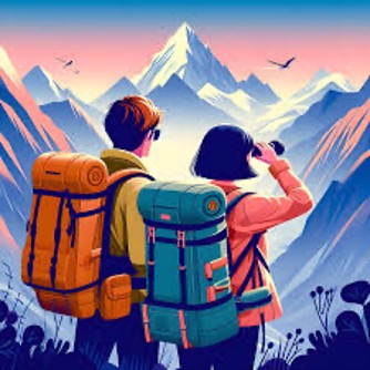 Symbolický motiv cesty a podpory – dva lidé v horách